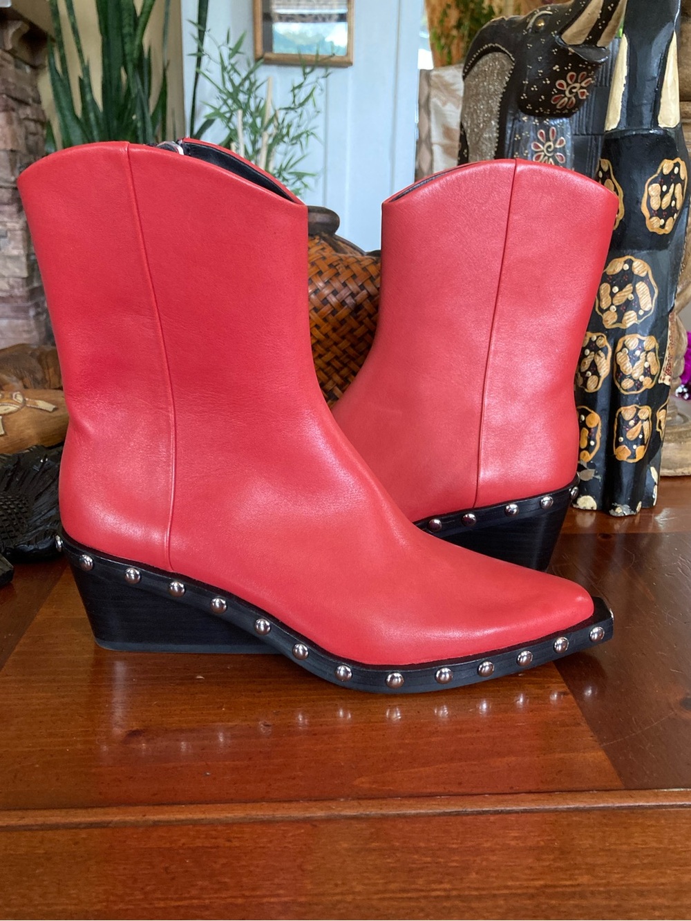 Rag & Bone “Santiago” Pointed Toe Wedge Bootie in Fiery Red - Picture 8 of 13